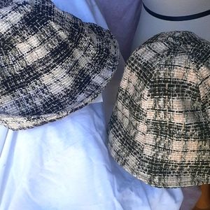 Women's Ladies Tan Black Tweed Cloche Hat S M cap